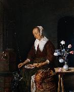 Woman feeding a cat Gabriel Metsu